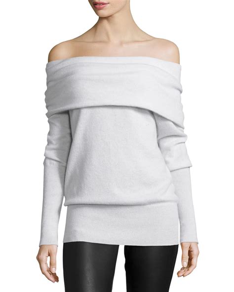 Lyst Autumn Cashmere Off The Shoulder Slouchy Cashmere Sweater In Gray