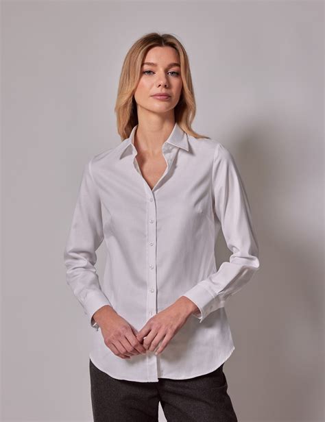 Women S Executive White Twill Semi Fitted Shirt