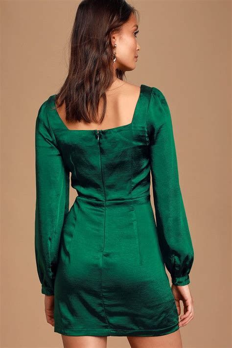 Got The Love Emerald Green Satin Square Neck Mini Dress Green Satin