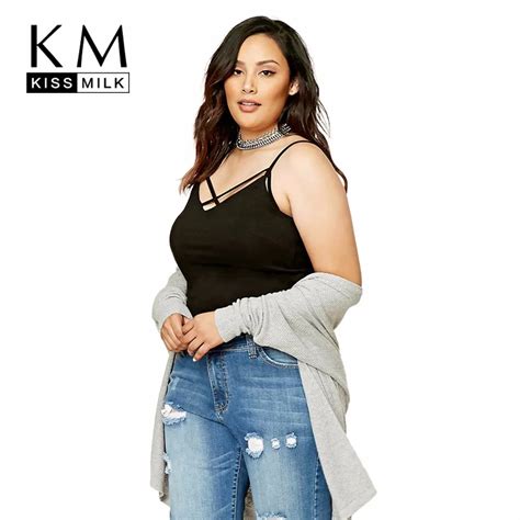 Kissmilk Plus Size New Fashion Women Clothing Basic Sexy Solid Cold