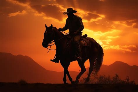 Premium AI Image | Silhouette of a cowboy at sunset