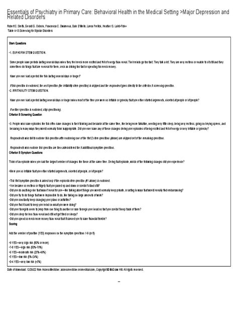 Table 4-13 - Screening For Bipolar Disorders | PDF | Bipolar Disorder | Epidemiology