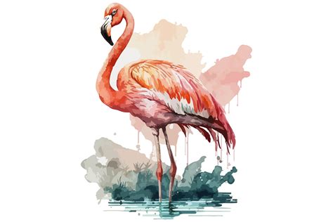 Watercolor Flamingo Vector Illustration Graphic By BreakingDots