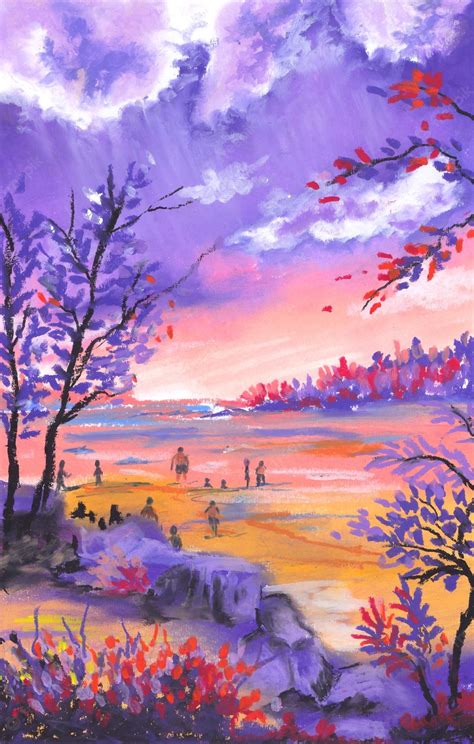 Premium Photo | Beautiful sunset landscape watercolor painting background