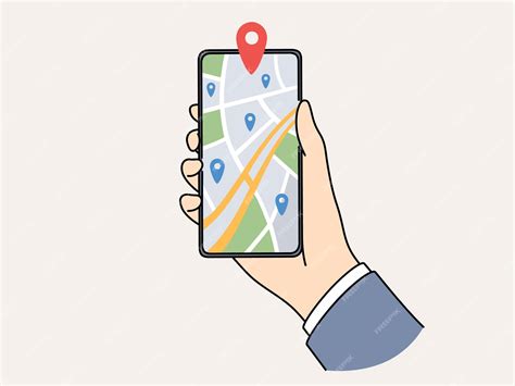 Premium Vector Person Holding Mobile With Gps Tracker On Map