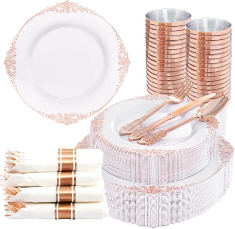 Amazon Hioasis Pcs Rose Gold Plastic Plates Rose Gold