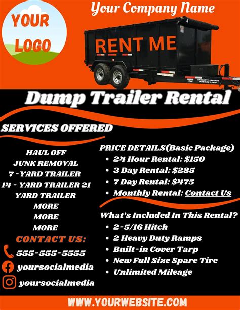 Dumpster Flyer Dump Trailer Flyer Trailer Rental Promotion Roll Off