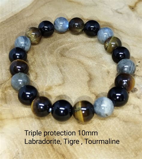 Bracelet 3 Protections Labradorite Oeil De Tigre Tourmaline Noire