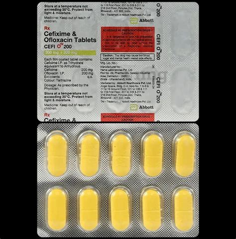 Cefi O 200 Tablet Cefixime And Ofloxacin Tablets Packaging Size 1x10