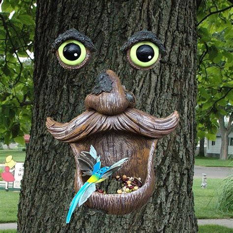 Lbchen Tree Face Bird Feeder Old Man With Glowing Eyes In Dark