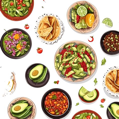 Endless Background With National Mexican Food In Plates Pattern