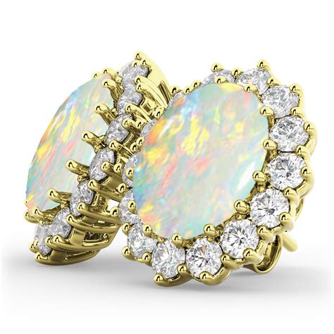 Oval Opal Diamond Accented Earrings 14k Yellow Gold 10 80ct AD4967