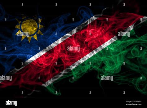 Namibia Namibian Smoke Flag Isolated On Black Background Stock Photo