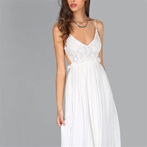 Monarch Fashion Dresses White Lace Overlay Backless Pleated Maxi