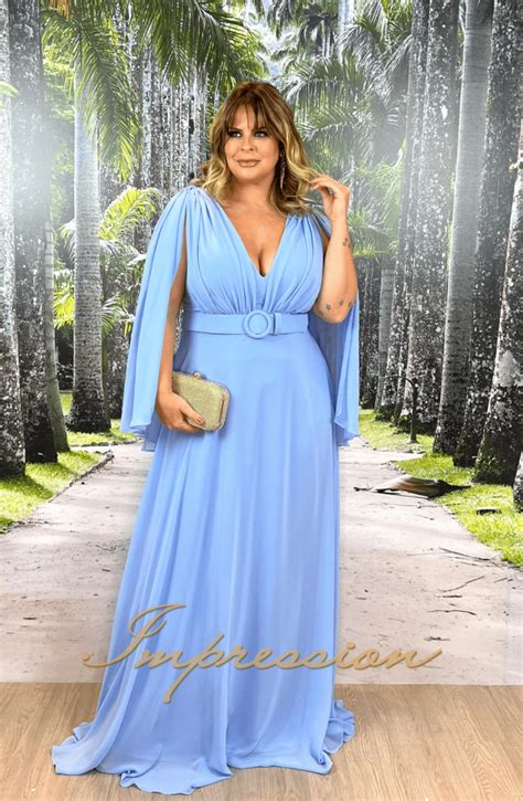 Vestido De Festa Longo Plus Size Azul Serenity Impression Modas