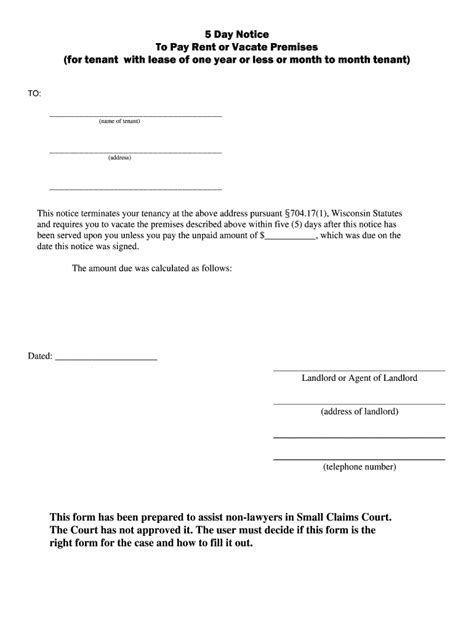 Eviction Notice Template Wisconsin Tutore Org Master Of Documents