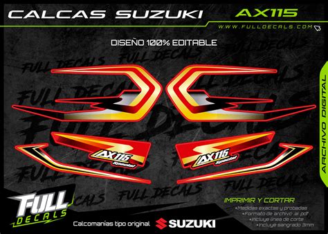 CALCAS SUZUKI AX115 DISEÑO TIPO ORIGINAL COPIA DE RX ROJA FULL DECALS