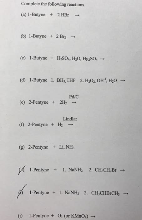 Solved Complete the following reactions. (a) 1 -Butyne + 2 | Chegg.com