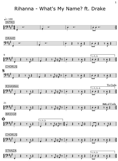 Rihanna What S My Name Ft Drake Sheet Music For Electric Bass