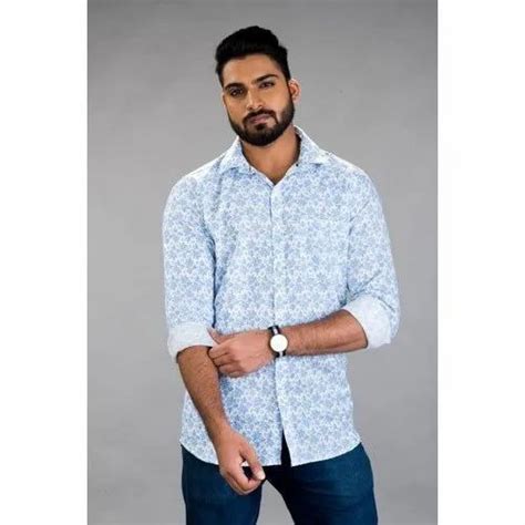 Mens Sky Blue Printed Cotton Shirts Size L Xxl At Rs 200 Piece In Kolkata