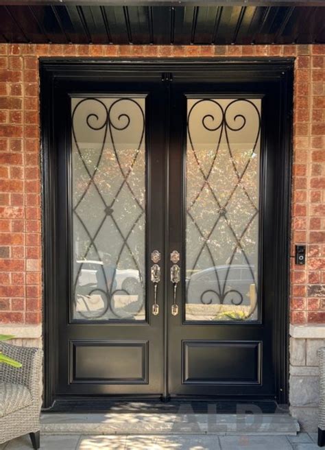 Black Steel Door With Iron Grills Alda