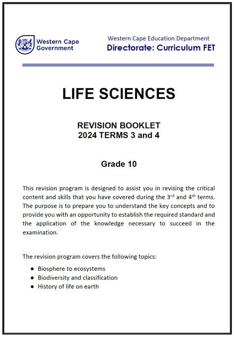 Gr T Life Sciences Revision Booklet Wced Eportal