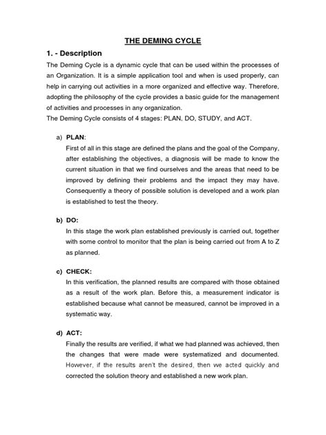 A Guide to Continuous Process Improvement Through the Deming Cycle | PDF