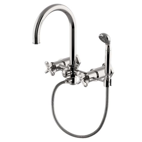 Henry Exposed Wall Mounted Tub Filler With Handshower And Metal Cross