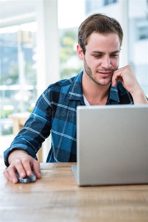 Handsome Man Working On Laptop Stock Photo Image Of Hipster Handsome