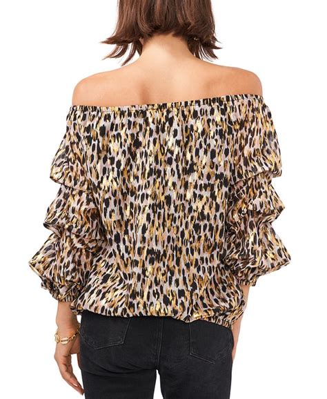 Vince Camuto Printed Off The Shoulder 3 4 Balloon Sleeve Top Macys