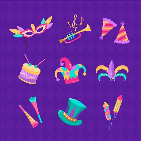 Colecci N De Elementos Planos Para Celebraci N De Carnaval Vector Gratis