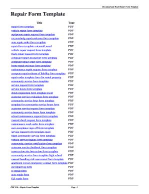 Fillable Online Repair Form Template Repair Form Template Fax Email