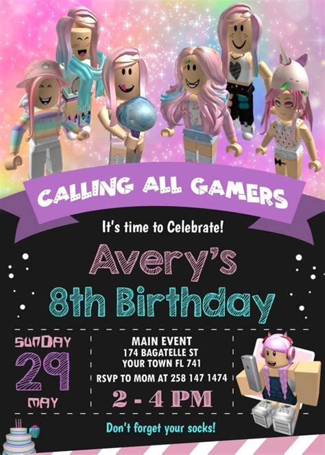 Roblox Girl Birthday Invitation Lovely Invite