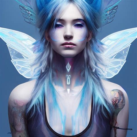 Premium Ai Image A Woman With Blue Hair And A Butterfly Wings