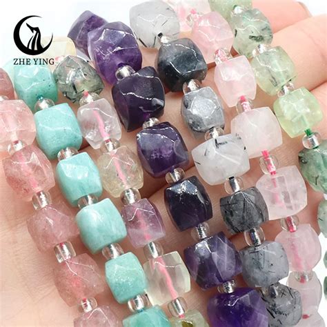 Zhe Ying 8mm 10mm Faceted Cube Beads Diy Necklace Natural Stone Quartz