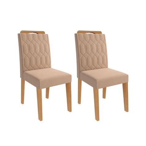 Kit 2 Cadeiras De Cozinha Paola Wood Madeirado Suede Nude Bege Cimol