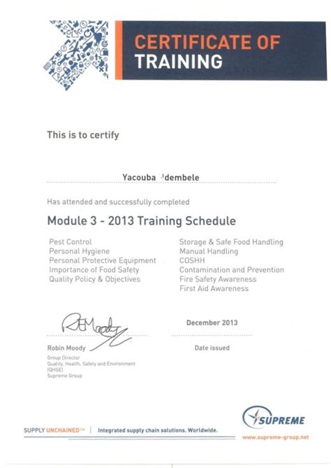 Food Safety Certificate