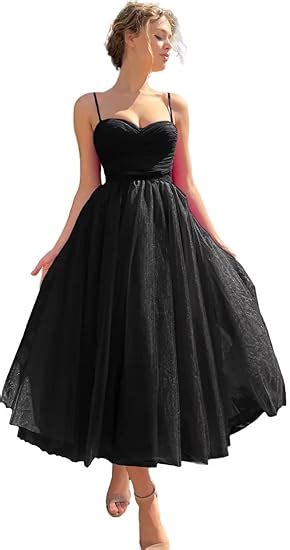 Amazon Sevintage Spaghetti Straps Tulle Prom Dress Tea Length