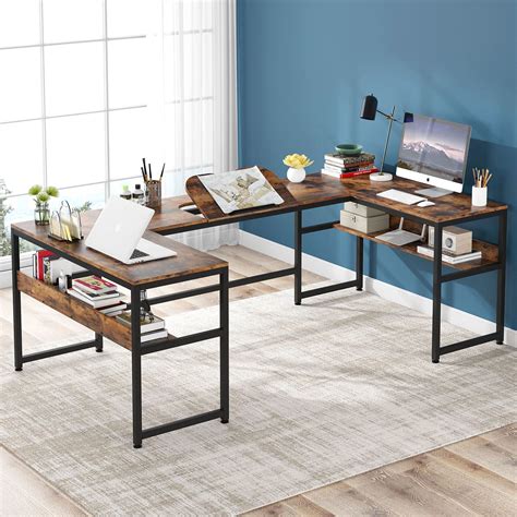 Tribesigns U Shaped Desk With Bookshelf And Tilting Drawing Board L