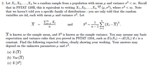 Solved Let X1 X2 Xn Be A Random Sample From A