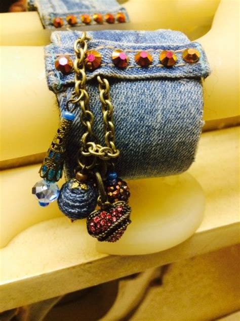 Denim Cuff Charm Bracelet By Piidadiida On Etsy Charm Bracelet