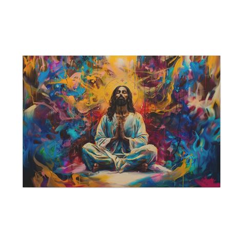 Ethereal Psychedelic Jesus Meditating Canvas Art Christian Wall Decor