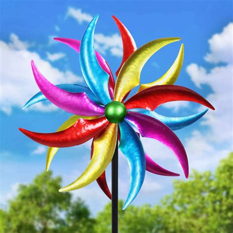 Exhart Colorful Double Metal Pinwheel Spinner Stake Qvc