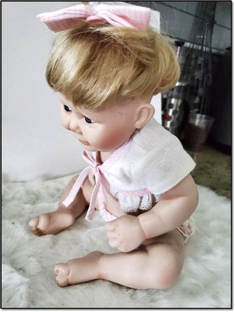 Vintage 1993 Cute As A Button 12 Sitting Porcelain Girl Doll By Ashton