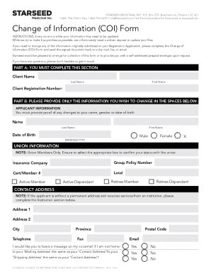 Fillable Online Pdf Change Of Information Coi Form Starseed Fax