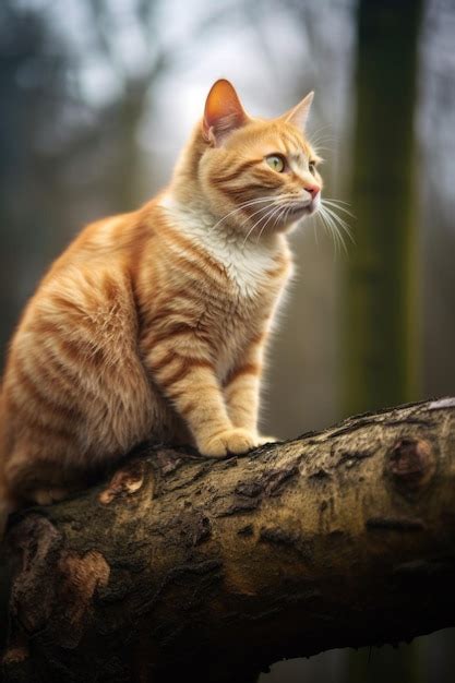 Premium Ai Image Cat Perched On A Tree Branch Observing Its