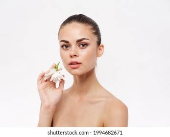 Woman Closed Eyes Naked Shoulders White Stock Photo Shutterstock