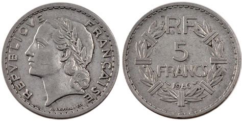 France 5 Francs 1946 C Coin Lavrillier Castelsarrasin Aluminum EF 40