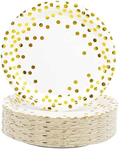 Matican Party Paper Plates Pack Disposable White And Rose Gold