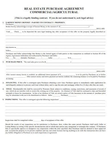 Commercial Real Estate Purchase Agreement Examples Format Pdf